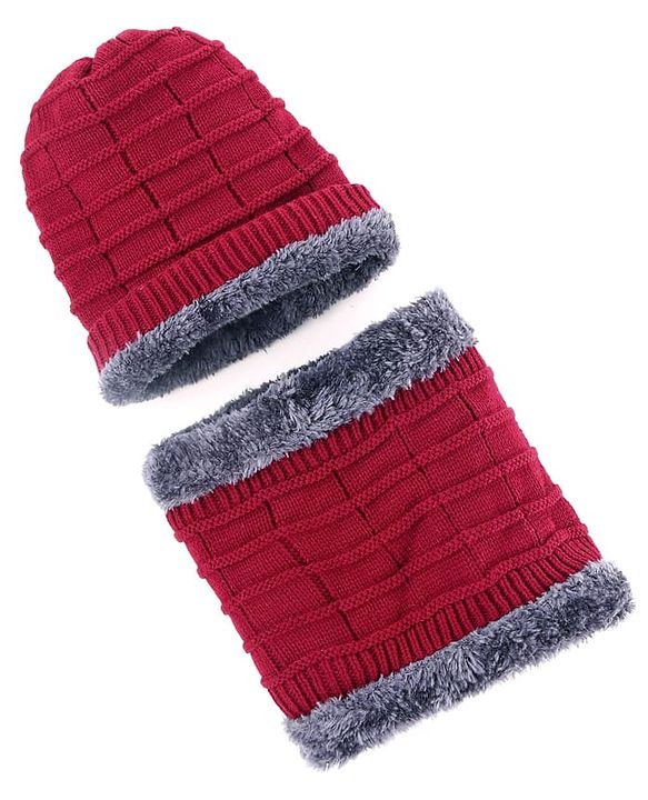 Pine Kids Knit Woollen Cap & Muffler Set Maroon - Diameter 14 cm