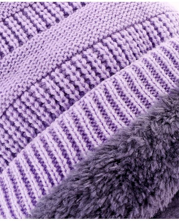 Pine Kids Knitted Solid Woollen Cap & Muffler Lilac - Diameter 18 cm