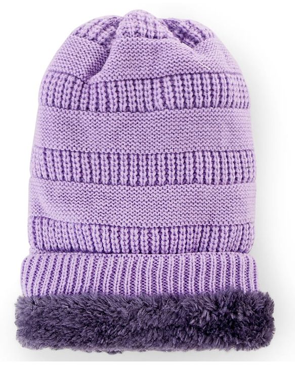 Pine Kids Knitted Solid Woollen Cap & Muffler Lilac - Diameter 18 cm