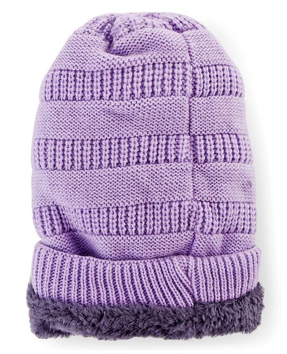 Pine Kids Knitted Solid Woollen Cap & Muffler Lilac - Diameter 18 cm