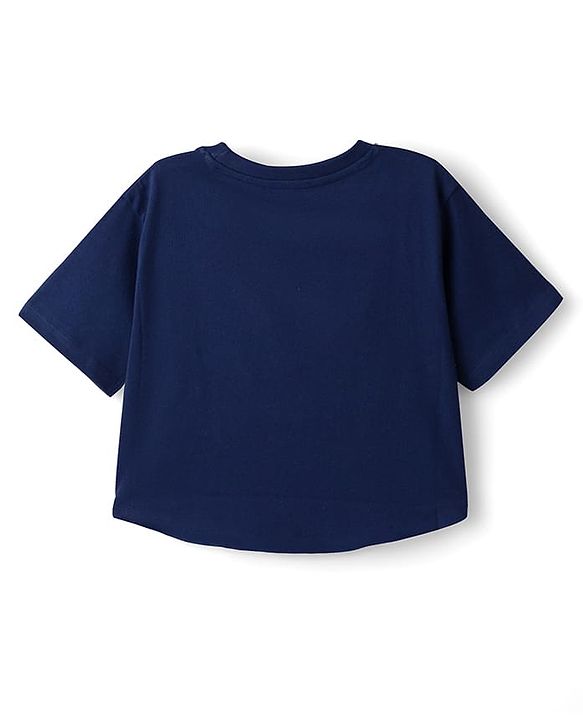 Pine Kids Single Jersey Knit Half Sleeves Twofer Style Top and Palazzo Set with College League Print - Navy Blue & Grey
