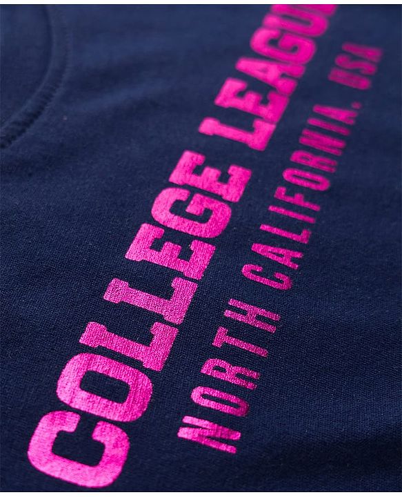Pine Kids Single Jersey Knit Half Sleeves Twofer Style Top and Palazzo Set with College League Print - Navy Blue & Grey