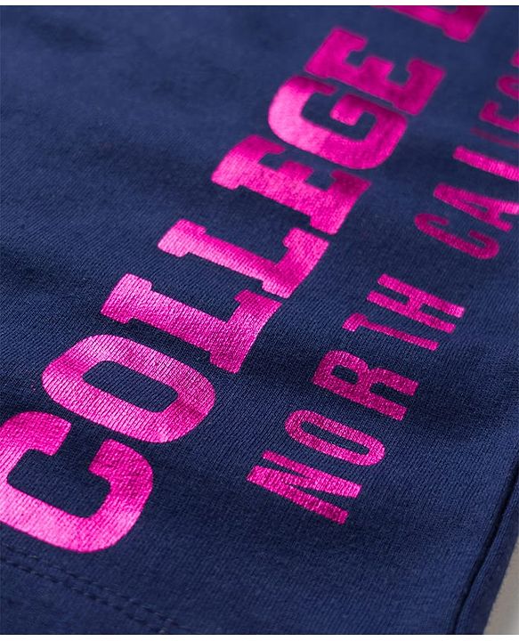 Pine Kids Single Jersey Knit Half Sleeves Twofer Style Top and Palazzo Set with College League Print - Navy Blue & Grey