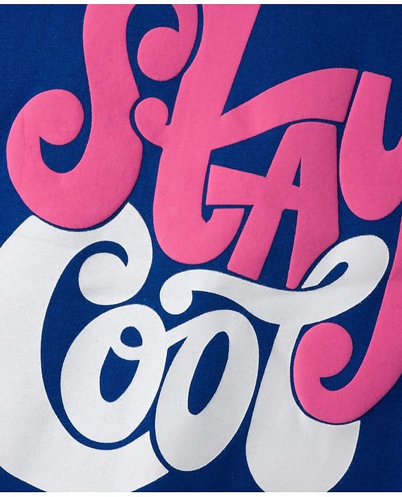 Pine Kids Single Jersey Knit Half Sleeves Top and Palazzo Set With Stay Cool Text Print - Blue