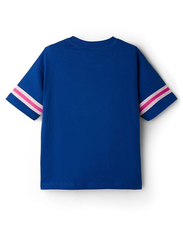 Pine Kids Single Jersey Knit Half Sleeves Top and Palazzo Set With Stay Cool Text Print - Blue