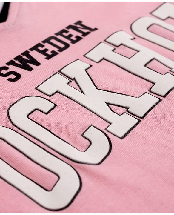 Pine Kids Single Jersey Knit Full Sleeves Top & Palazzo Set with Stockholm Text Print - Pink & Black