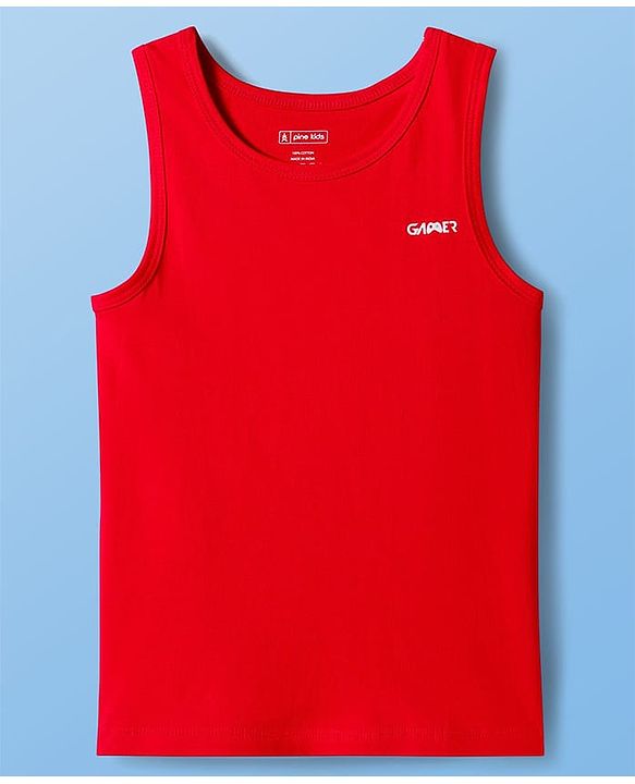 Pine Kids Cotton Knit Sleeveless Vests With Stripes & Gamer Text Print Pack Of 3 (Colour May Vary)