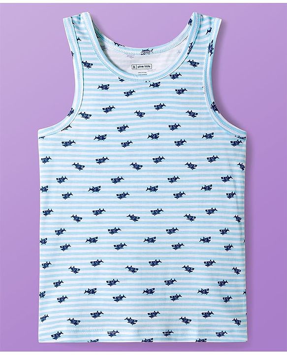 Pine Kids Cotton Knit Sleeveless Vests With Stripes & Sea Life Print Pack Of 3 (Colour May Vary)