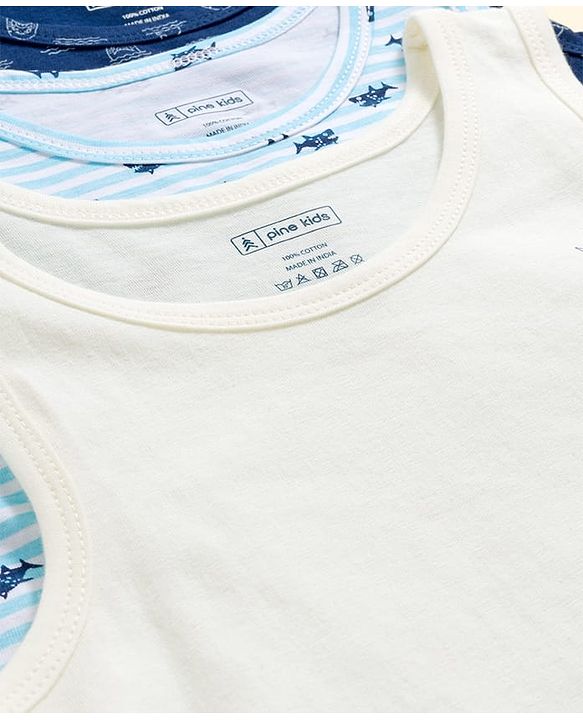 Pine Kids Cotton Knit Sleeveless Vests With Stripes & Sea Life Print Pack Of 3 (Colour May Vary)