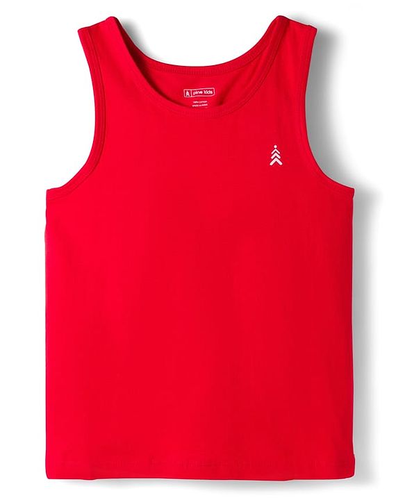Pine Kids Cotton Knit Sleeveless Solid Assorted Vests Pack of 3 - Aqua Blue Red & Navy Blue