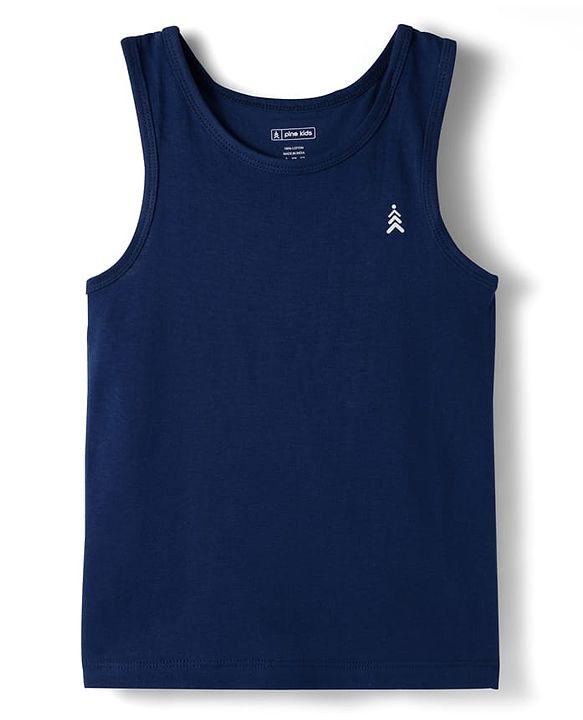 Pine Kids Cotton Knit Sleeveless Solid Assorted Vests Pack of 3 - Aqua Blue Red & Navy Blue