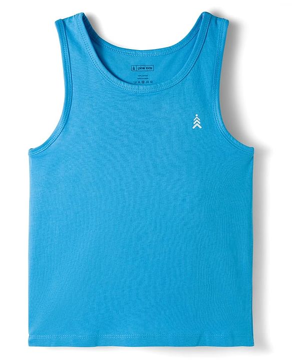 Pine Kids Cotton Knit Sleeveless Solid Assorted Vests Pack of 3 - Aqua Blue Red & Navy Blue