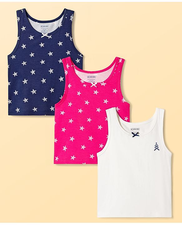 Pine Kids Cotton Knit Sleeveless Vests With Star Print Pack Of 3 (Colour May Vary)