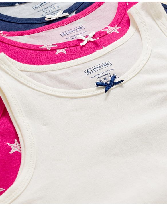 Pine Kids Cotton Knit Sleeveless Vests With Star Print Pack Of 3 (Colour May Vary)