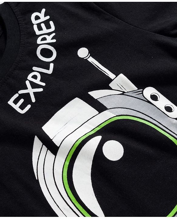 Pine Kids Single Jersey Knit Half Sleeves T-Shirt & Lounge Pant With Space Theme Print - Black & Green