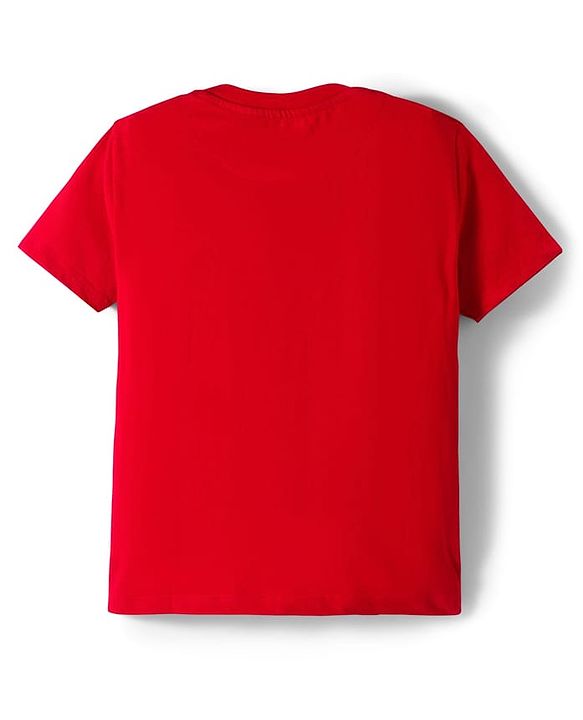 Pine Kids Single Jersey Knit Half Sleeves T-Shirt & Lounge Pant With Text Print - Red & Navy Blue