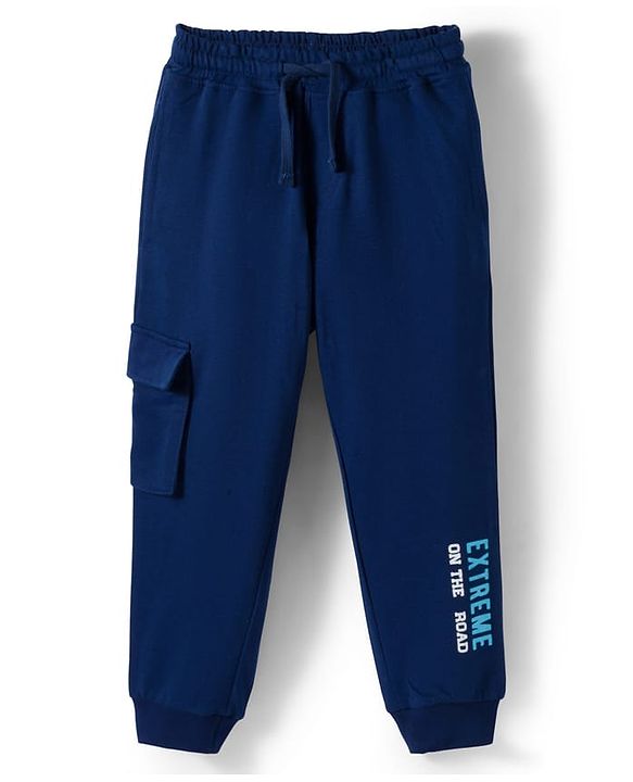 Pine Kids Single Jersey Knit Half Sleeves T-Shirt & Lounge Pant With Text Print - Red & Navy Blue