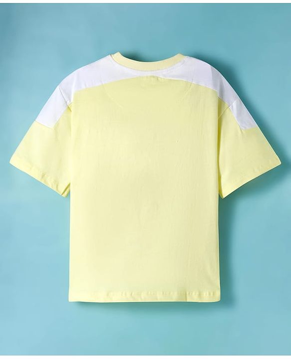 Pine Kids Single Jersey Knit Half Sleeves T-Shirt & Lounge Pant Set With Text Print - Yellow
