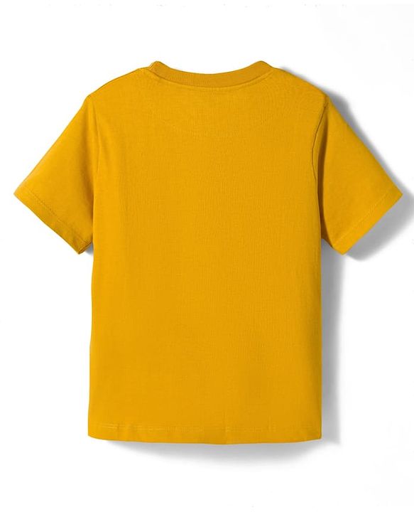 Pine Kids Single Jersey Knit Half Sleeves T-Shirt and Joggers Set with Skate Jam Text Print - Yellow & Navy Blue