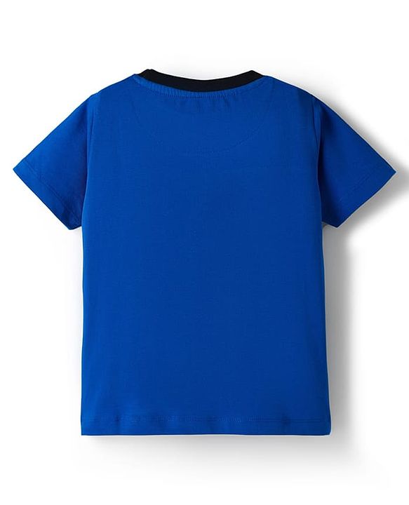 Pine Kids Single Jersey Knit Half Sleeves Cut & Sew T-Shirt & Lounge Pant Set with Text Print - Royal Blue