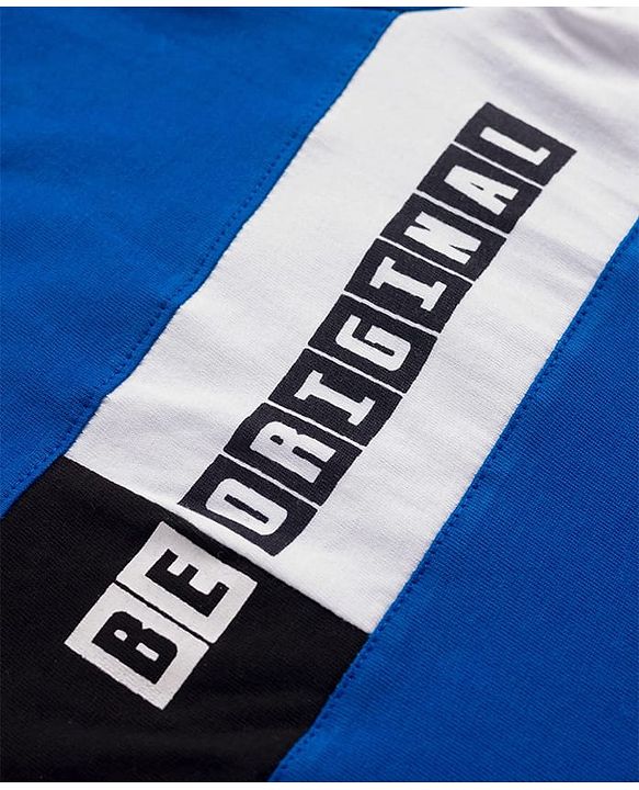 Pine Kids Single Jersey Knit Half Sleeves Cut & Sew T-Shirt & Lounge Pant Set with Text Print - Royal Blue