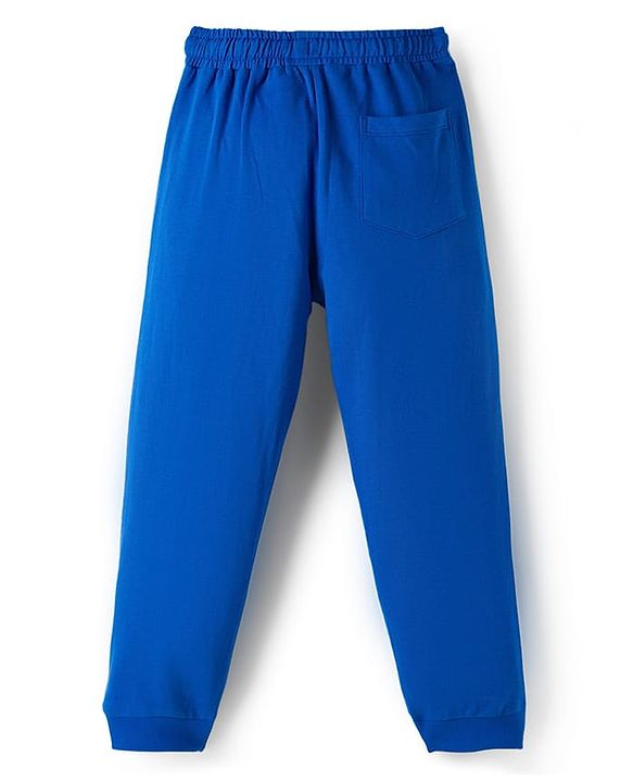 Pine Kids Single Jersey Knit Half Sleeves Cut & Sew T-Shirt & Lounge Pant Set with Text Print - Royal Blue