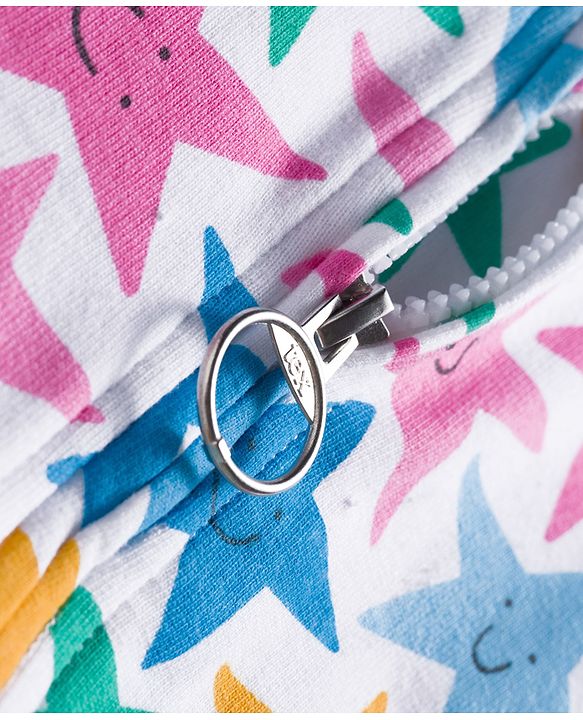 Babyhug Cotton Knit Full Sleeves Hooded Sweatjacket With Star Print & Kangaroo Pockets - Multicolor