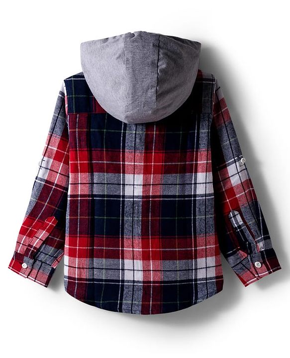 Pine Kids Cotton Woven Full Sleeves Hooded Checkered Shirt - Red