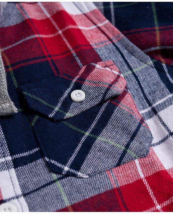 Pine Kids Cotton Woven Full Sleeves Hooded Checkered Shirt - Red
