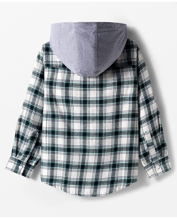 Pine Kids Cotton Woven Full Sleeves Brushed Hooded Shirt With Checks - Green