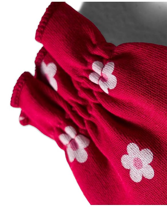 Babyhug 100% Cotton Interlock Knit Mittens & Booties Set with Floral Print - Red