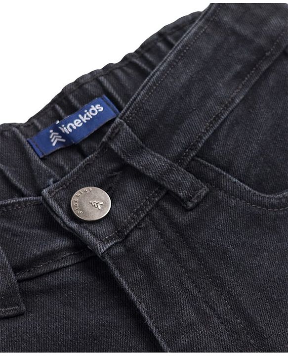 Pine Kids Denim Full Length Washed Jeans With Text Print - Black