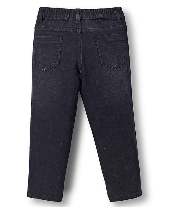 Pine Kids Denim Full Length Washed Jeans With Text Print - Black