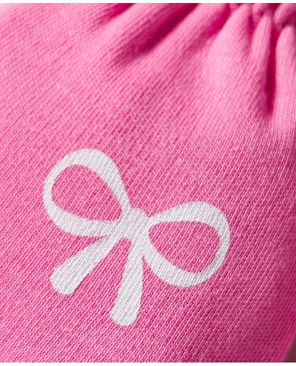Babyhug 100% Cotton Interlock Knit Mittens & Booties Set with Bow Print - Dark Pink