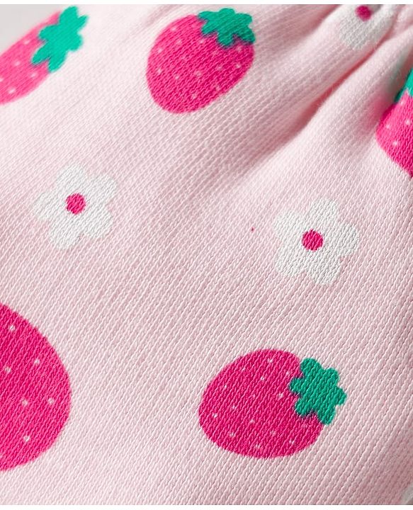 Babyhug 100% Cotton Knit Mittens & Booties Set with Strawberry Print - Pink