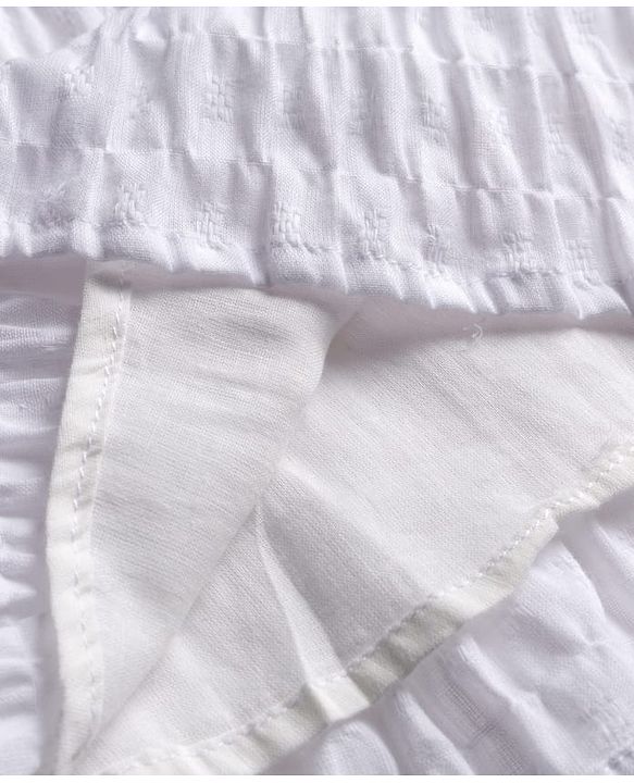 Babyhug Cotton Woven Half Puffed Sleeves Tiered Dress With Smock Detailing - White