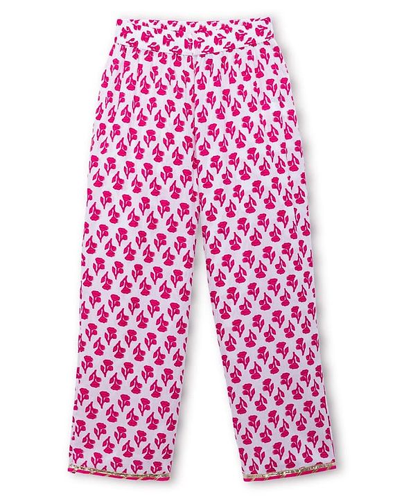 Pine Kids Cotton Woven Three Fourth Sleeves Kurta Salwar & Dupatta Set with Floral Print - Pink
