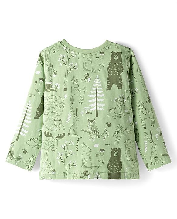 Babyhug Cotton Knit Full Sleeves Co-ords Night Suit with Jungle Theme Print - Light Green