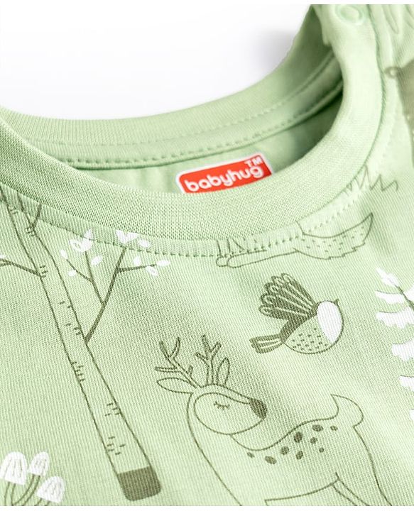 Babyhug Cotton Knit Full Sleeves Co-ords Night Suit with Jungle Theme Print - Light Green