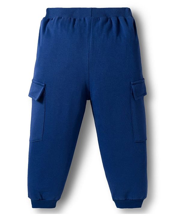 Babyhug Knit Premium Light Gauge Terry Full Sleeves Hooded Cut & Sew T-Shirt & Lounge Pant Set with Kangaroo Pocket & Text Graphic - Blue & Neon Green