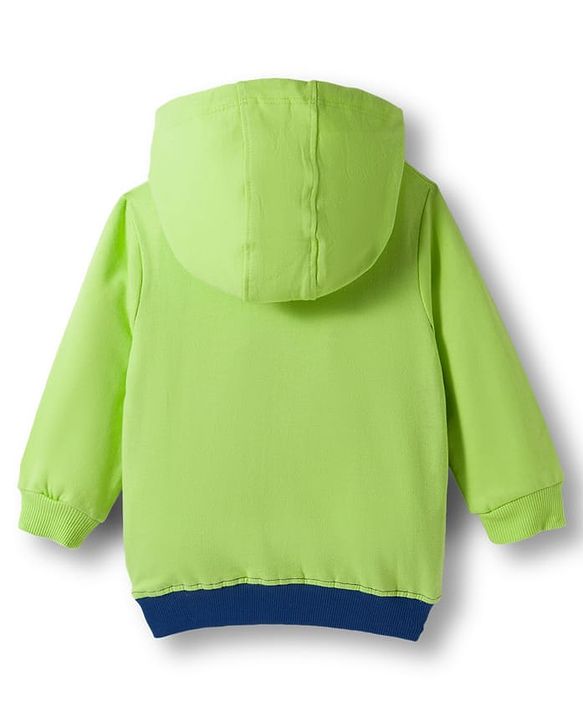 Babyhug Knit Premium Light Gauge Terry Full Sleeves Hooded Cut & Sew T-Shirt & Lounge Pant Set with Kangaroo Pocket & Text Graphic - Blue & Neon Green