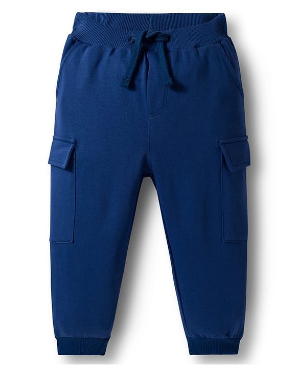Babyhug Knit Premium Light Gauge Terry Full Sleeves Hooded Cut & Sew T-Shirt & Lounge Pant Set with Kangaroo Pocket & Text Graphic - Blue & Neon Green