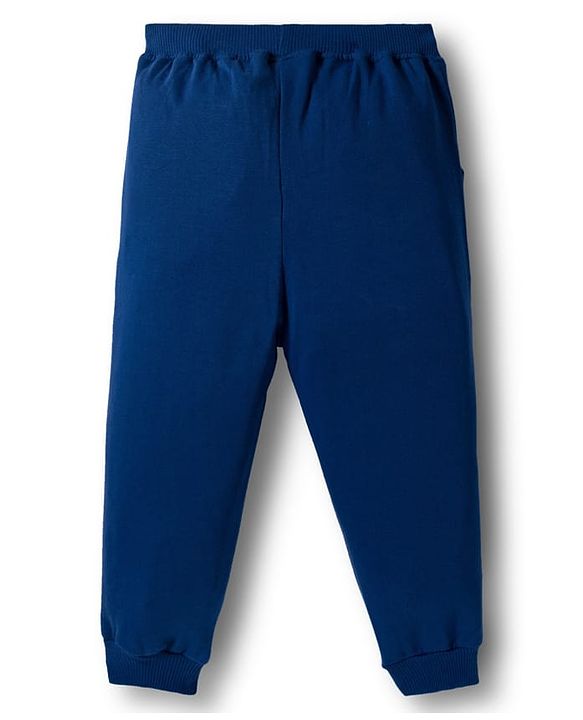 Babyhug Terry Knit Premium Light Gauge Terry Full Sleeves Cut & Sew T-Shirt & Lounge Pant Set with Dino Graphic - Yellow & Navy Blue