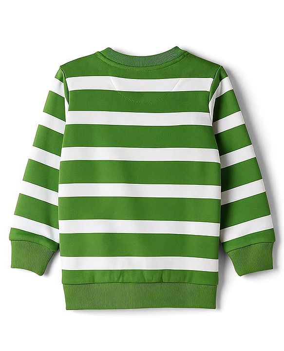 Babyhug Terry Knit Premium Light Gauge Terry Full Sleeves Striped Sweatshirt & Lounge Pant Set With Teddy Bear Patch - Green
