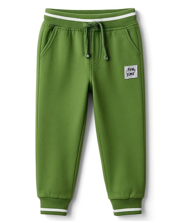 Babyhug Terry Knit Premium Light Gauge Terry Full Sleeves Striped Sweatshirt & Lounge Pant Set With Teddy Bear Patch - Green