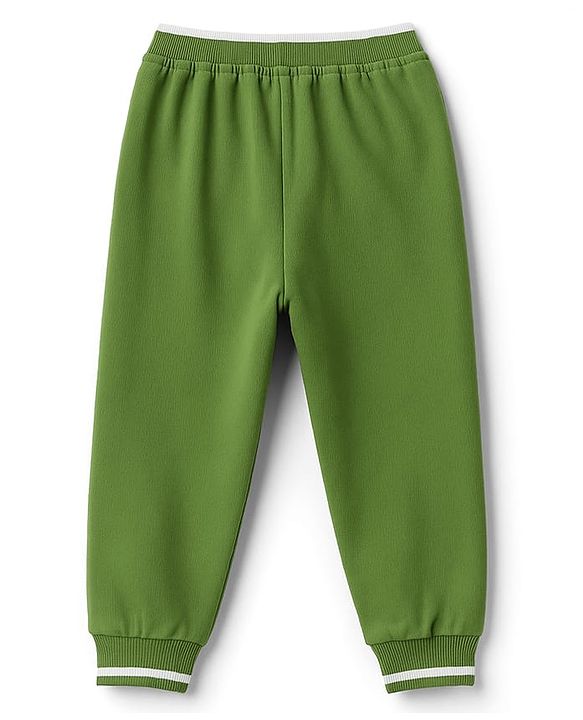 Babyhug Terry Knit Premium Light Gauge Terry Full Sleeves Striped Sweatshirt & Lounge Pant Set With Teddy Bear Patch - Green
