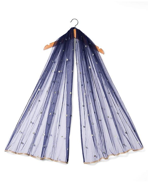 Babyhug Georgette Woven Half Sleeves Choli Lehenga & Dupatta Set with Floral Embroidery - Navy Blue