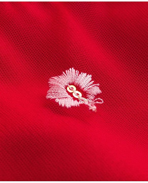 Babyhug Brocade Woven Half Puffed Sleeves Choli Lehenga Set with Dupatta Set & Floral Embroidery - Red