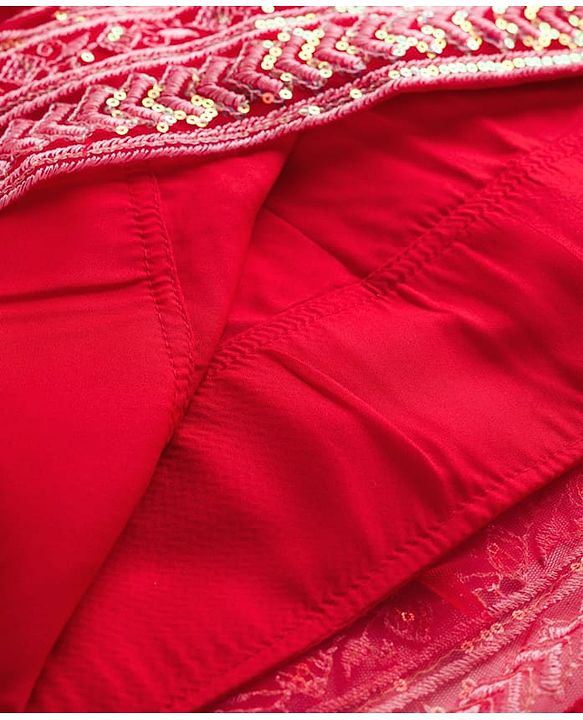 Babyhug Brocade Woven Half Puffed Sleeves Choli Lehenga Set with Dupatta Set & Floral Embroidery - Red