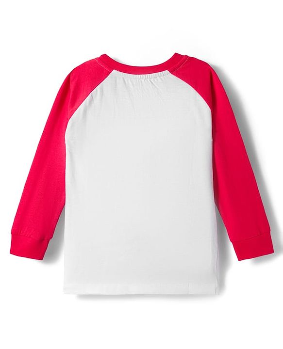 Babyhug Single Jersey Full Raglan Sleeves Sweatshirt and Lounge Pant Set with Penguin & Good Day Text Print - Red & Navy Blue